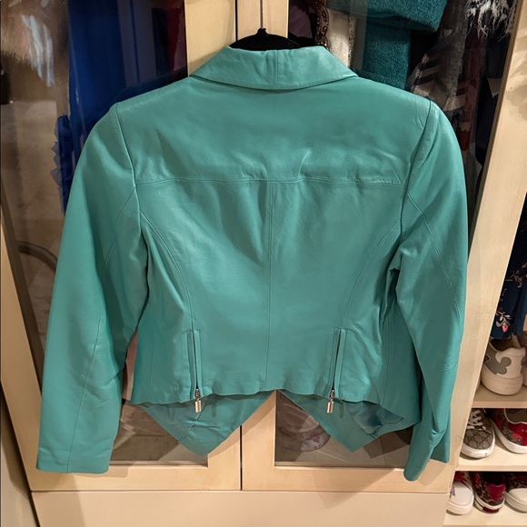 NWT! Cache Women's Turquoise Leather Jacket - Picture 4 of 4